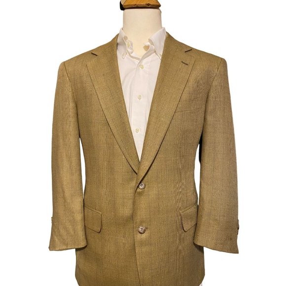 VTG Brooks Brothers Wool Sport‎ Coat Mens 41R Mustard Windowpane Jacket Blazer - Picture 1 of 16